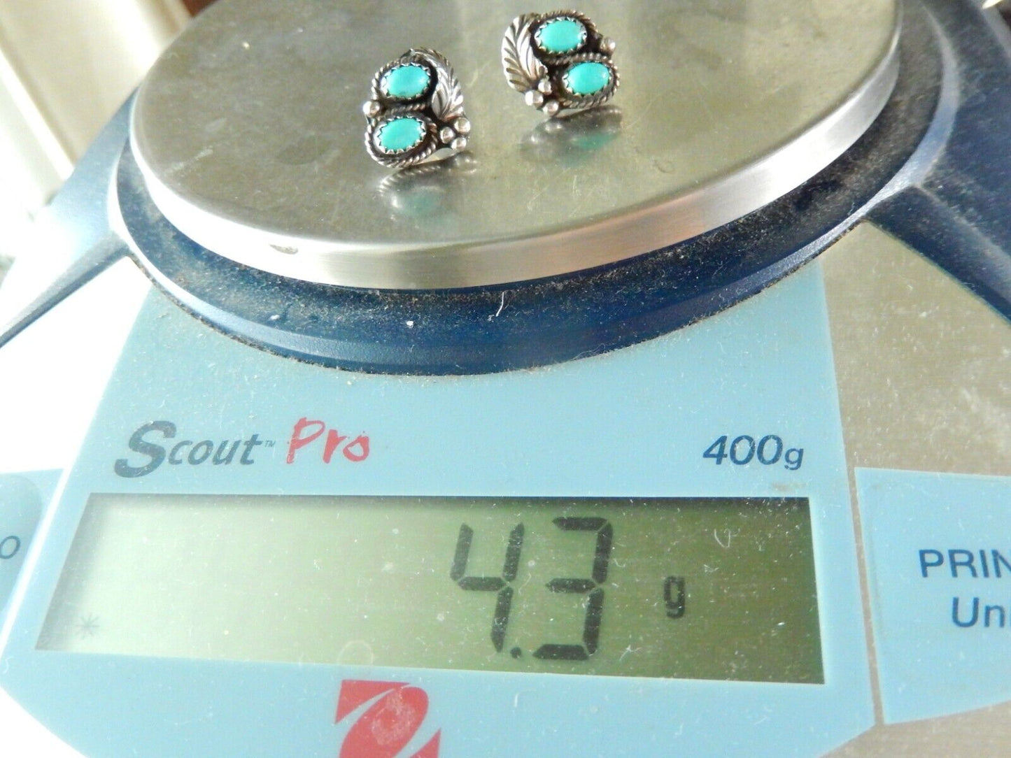 Navajo "JM" James Mason 925 Sterling Silver Turquoise Cluster Earrings