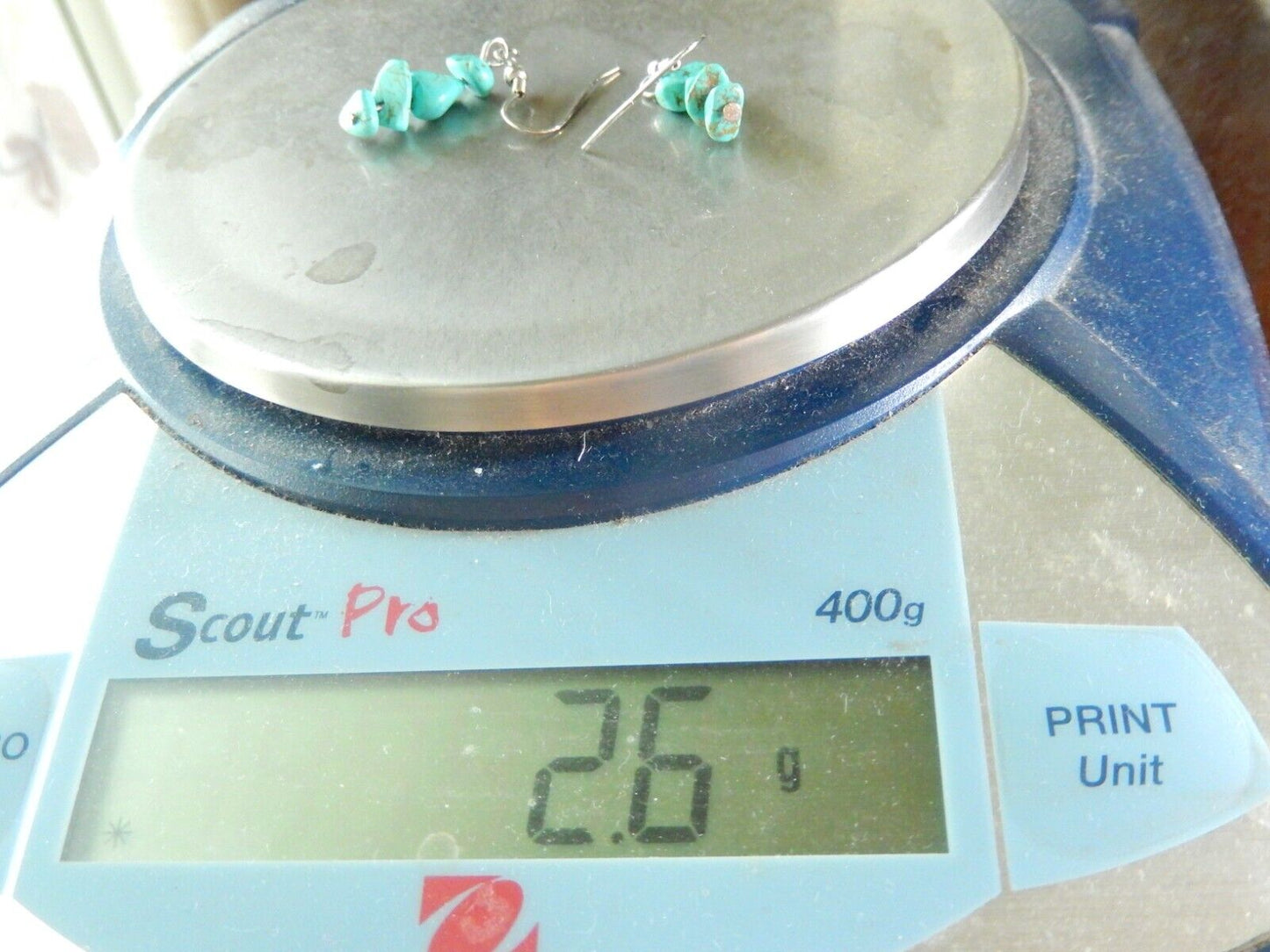 *VINTAGE* Sterling Silver Turquoise Dangle Handmade Hook Earrings 1-1/2" Tall