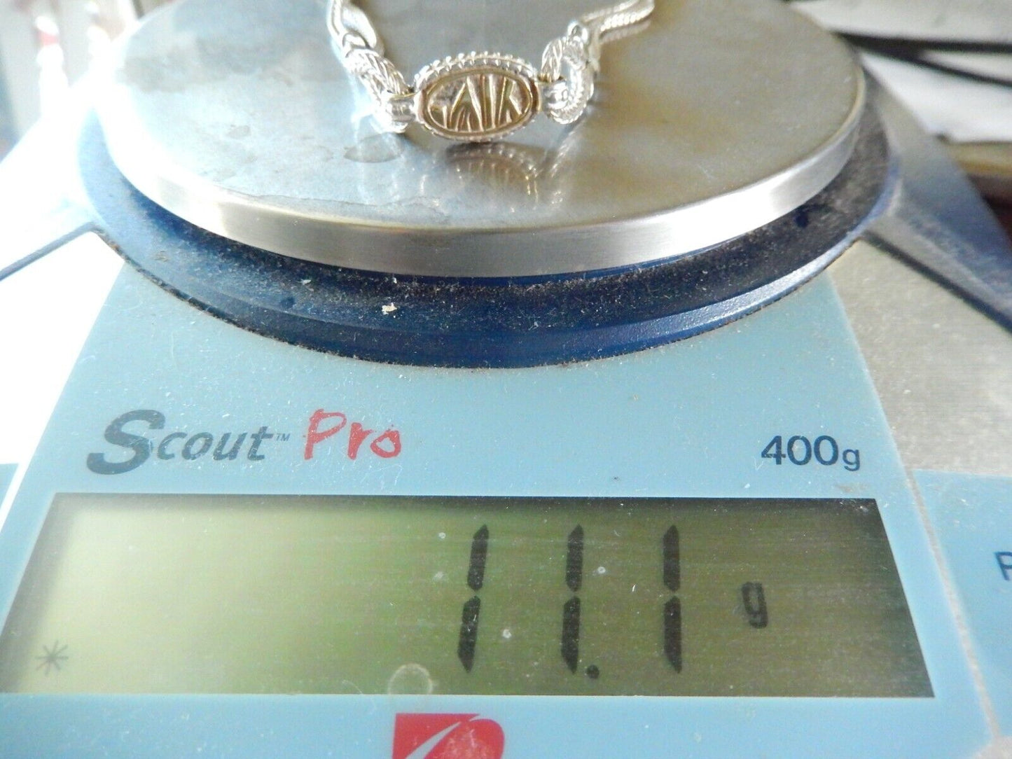 VINTAGE - 14K gold YIW accent w/ sterling silver 925 wheat chain Bracelet 7"