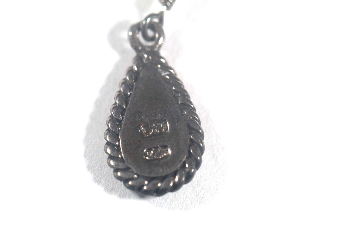 *VINTAGE* Mother of Pearl Teardrop Shaped 925 Sterling Silver Dangle Earrings