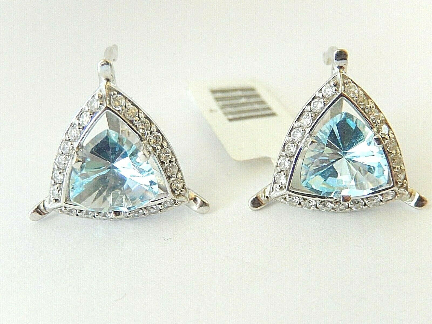 Stamped .585 White Gold Triangle Cut Blue Stone Earrings Weighing approx. 7.47gm