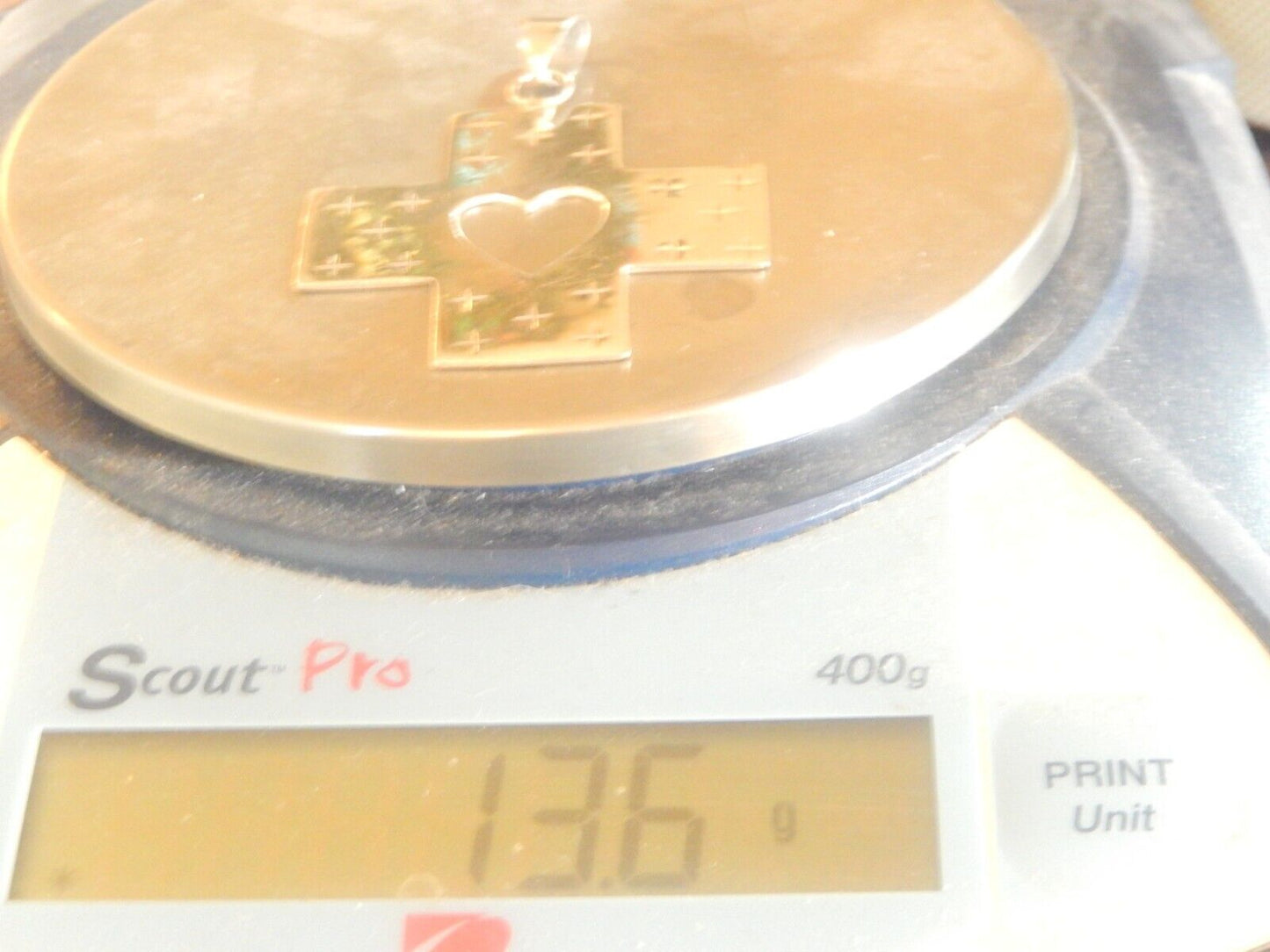 *VINTAGE* Mexico 925 Sterling Silver Large Heart Cross Pendant