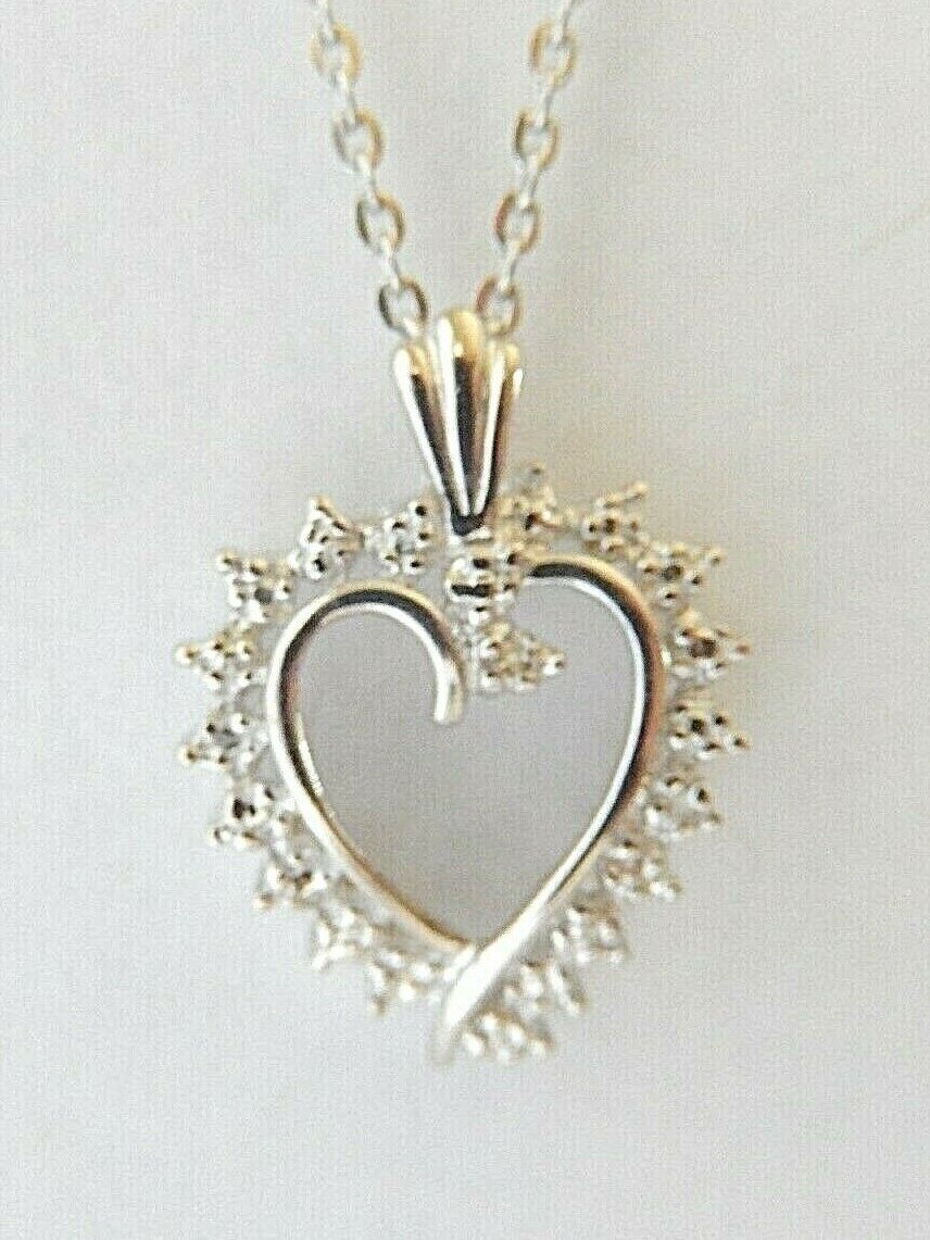 10K WHITE GOLD Natural Diamond Heart Design PENDANT 18" Chain