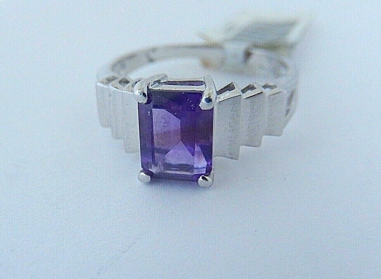1.5 CT Emerald Cut February Birthstone Amethyst 10K WhiteGold Solitaire Ring 7.5
