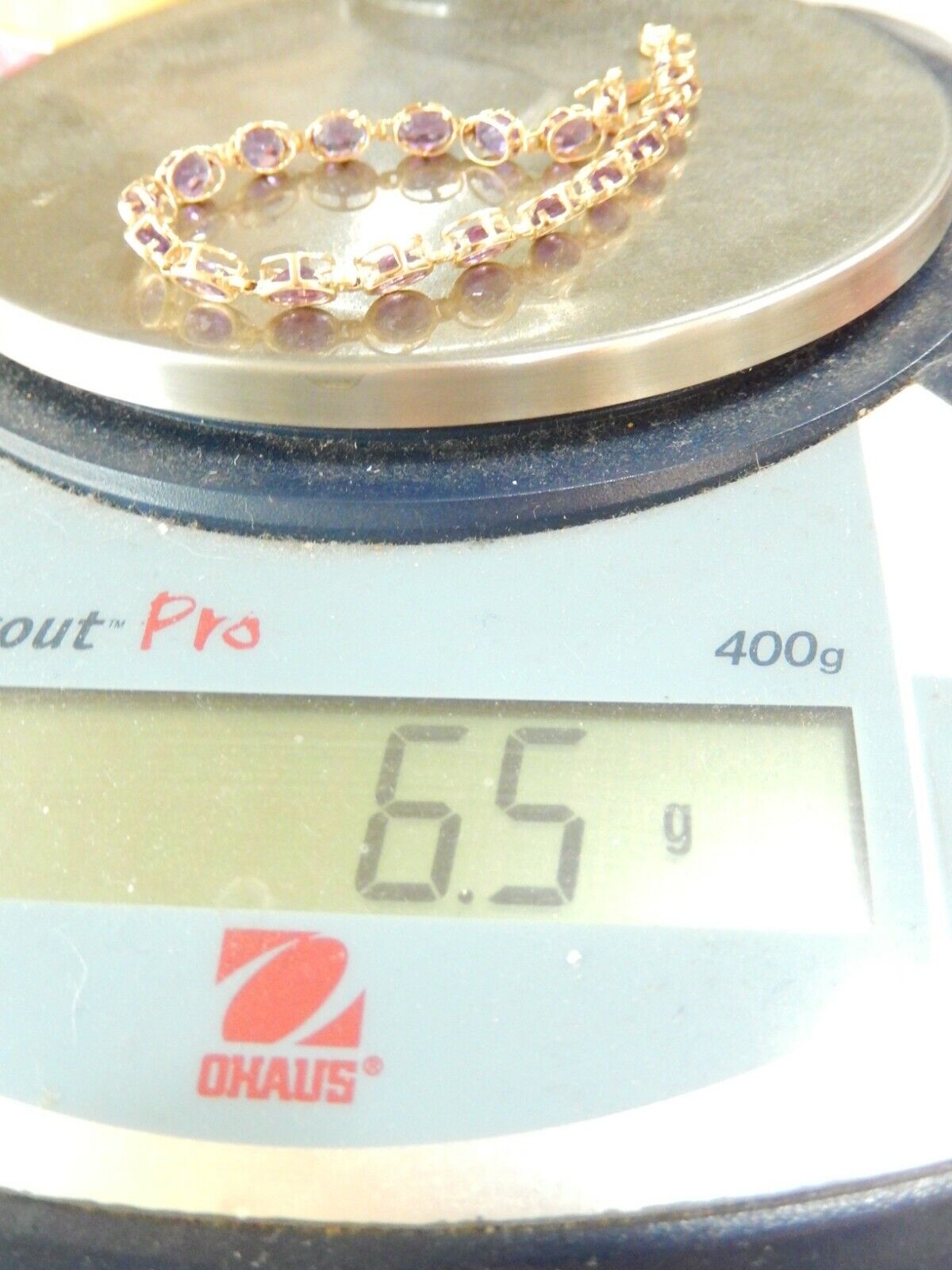 14K Yellow Gold 9.50 CT Oval Cut 6mm x 4mm Amethyst Tennis Bracelet 7.5"