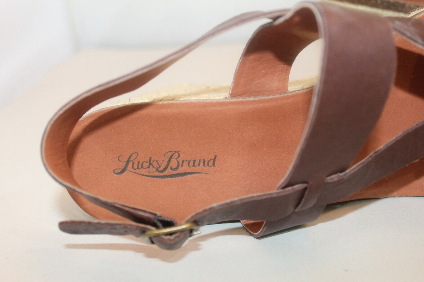 Lucky Brand Wedge Sandals Straw Open Toe Brown Shoes Buckles Boho Shoes Size 9.5