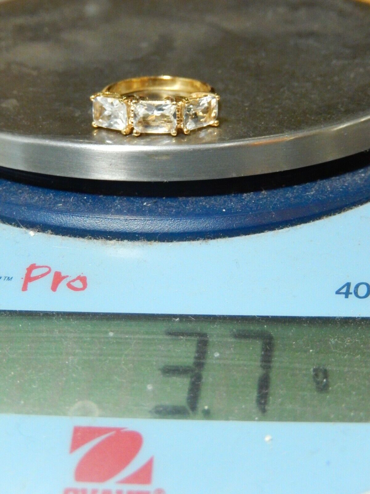 14K Yellow Gold Vermeil 3.00 CT CZ Three Stone Ring Size 7