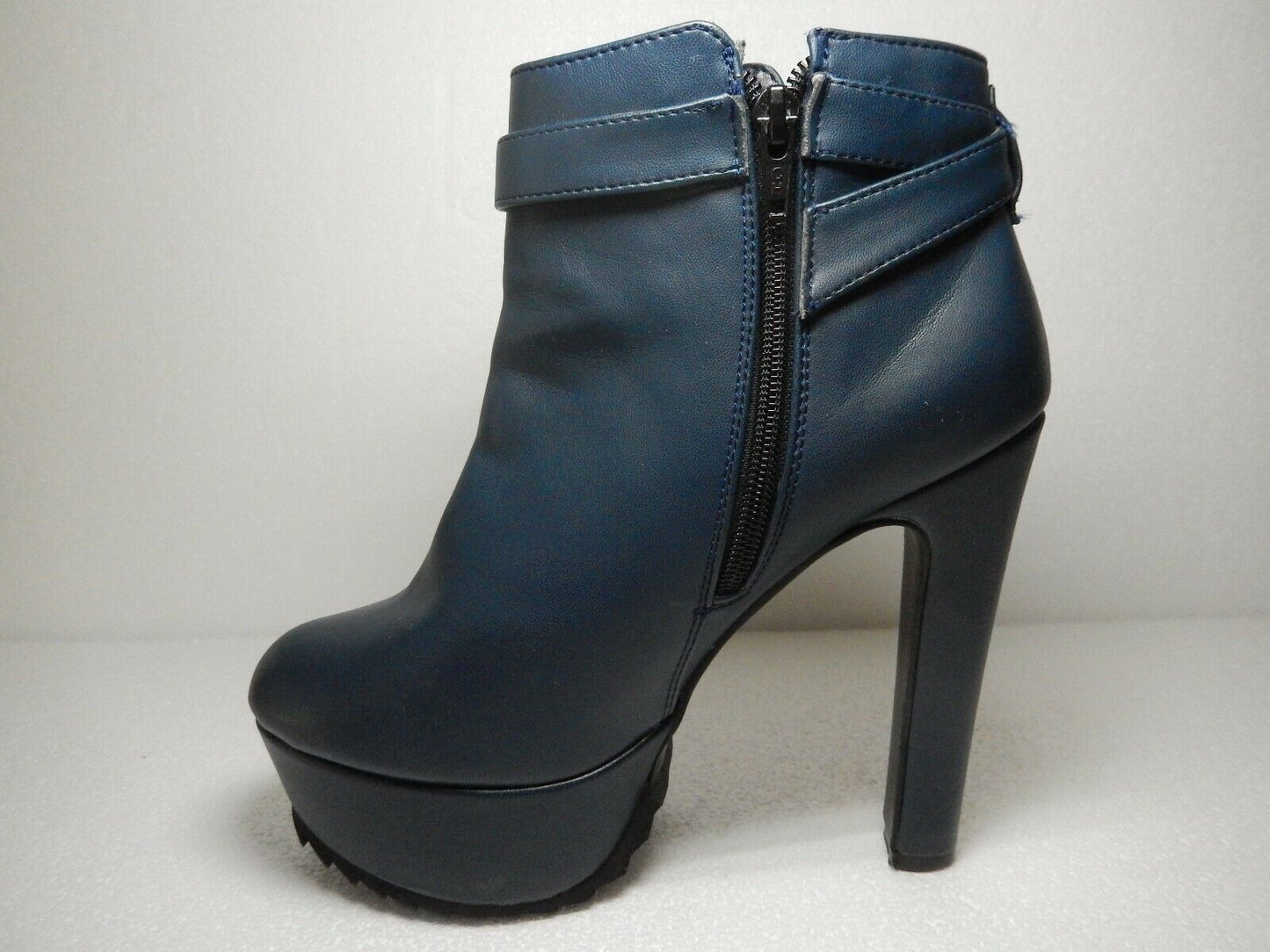 *NICE* Erez Womens Navy Ankle Boots Side Zip 5.25" High Heel Pletforms Sz 6M