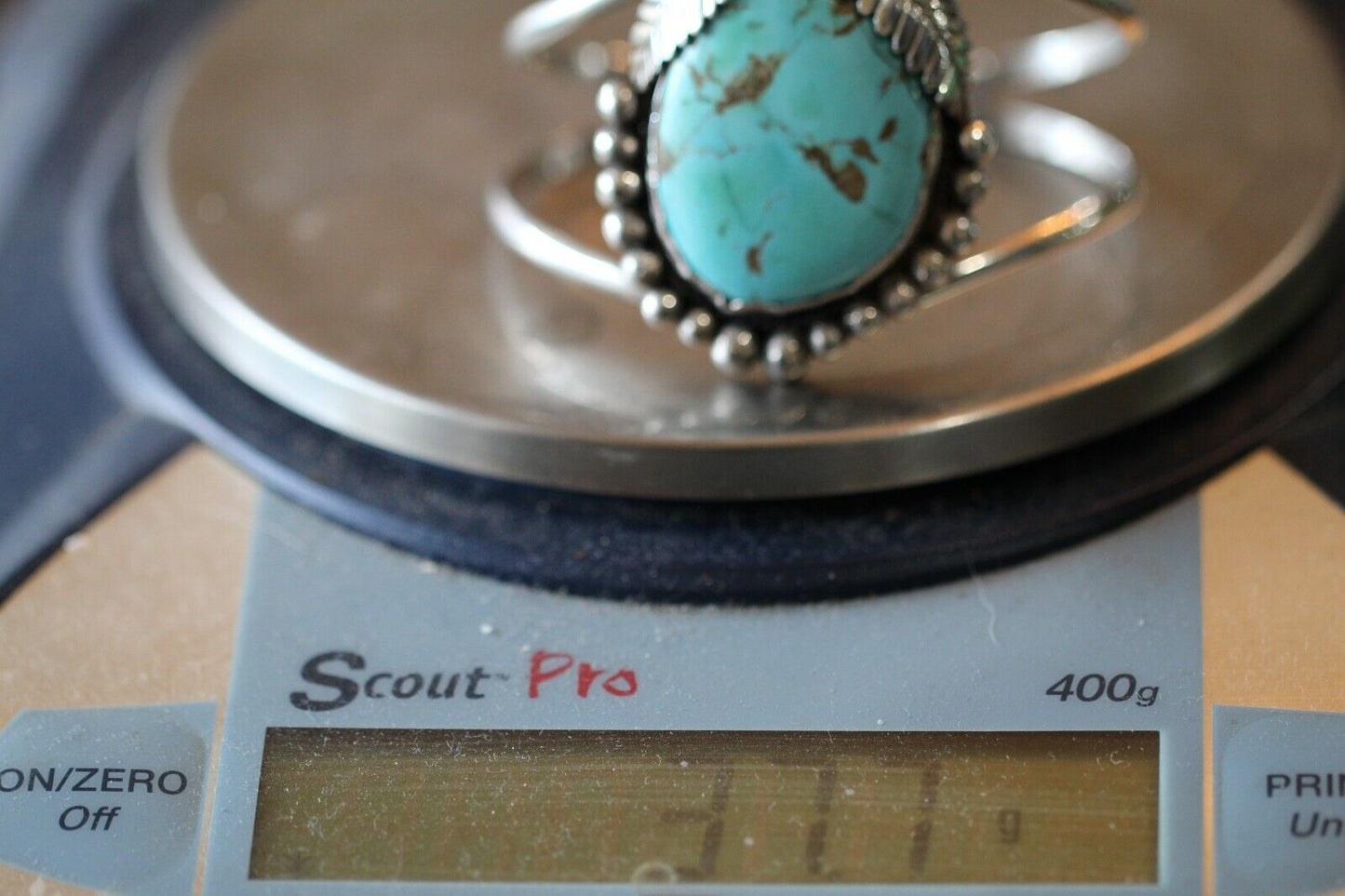 *VINTAGE* Sterling Silver Navajo LARGE Turquoise Leaf Cuff Bangle Bracelet