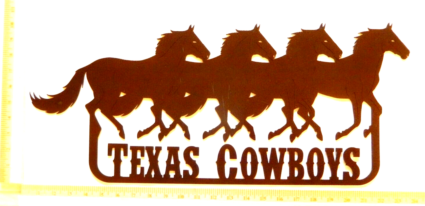 ~NEW~ LARGE - 14ga. - "TEXAS COWBOYS RUNNING HORSES" Metal Wall Art 24" x 10"