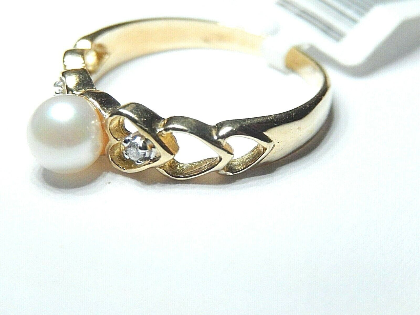 10K Yellow Gold 5mm Pearl with Diamond Accent Ring Size 6.5