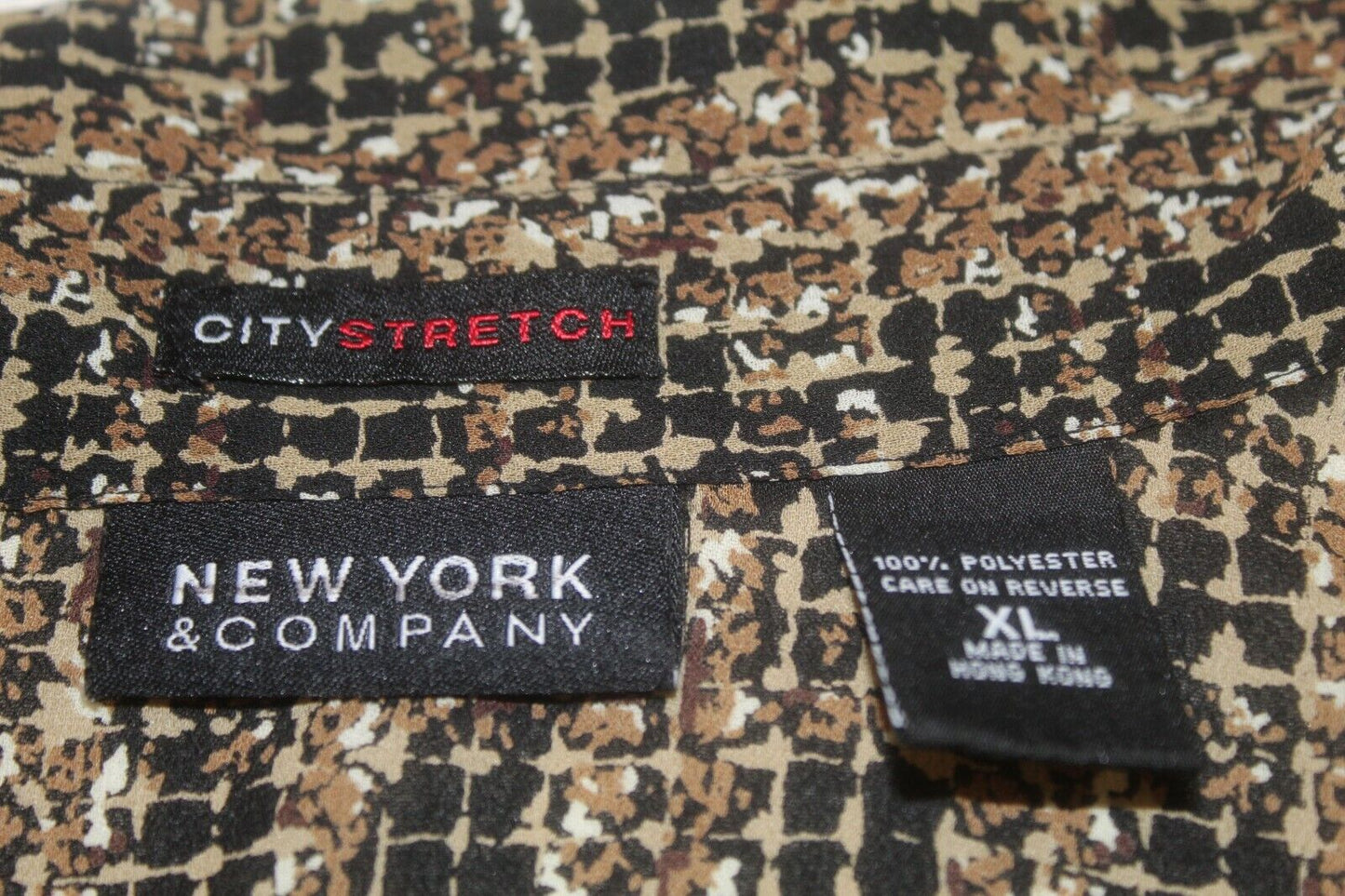 New York & Company Brown/White Button Down Collared Long Sleeve Sheer Top Sz XL