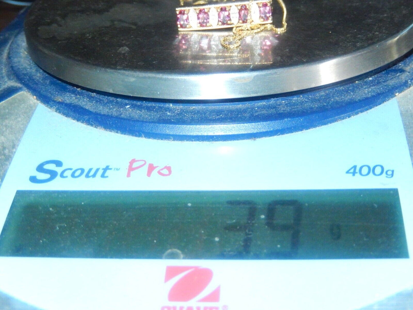 *VINTAGE* 14k Yellow Gold Amethyst and Diamond Pendant w/18" chain