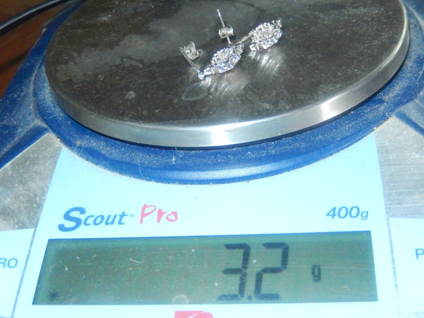 *VINTAGE* 925 Sterling Silver 1/4 CT TW Diamond Cluster Dangle Earrings