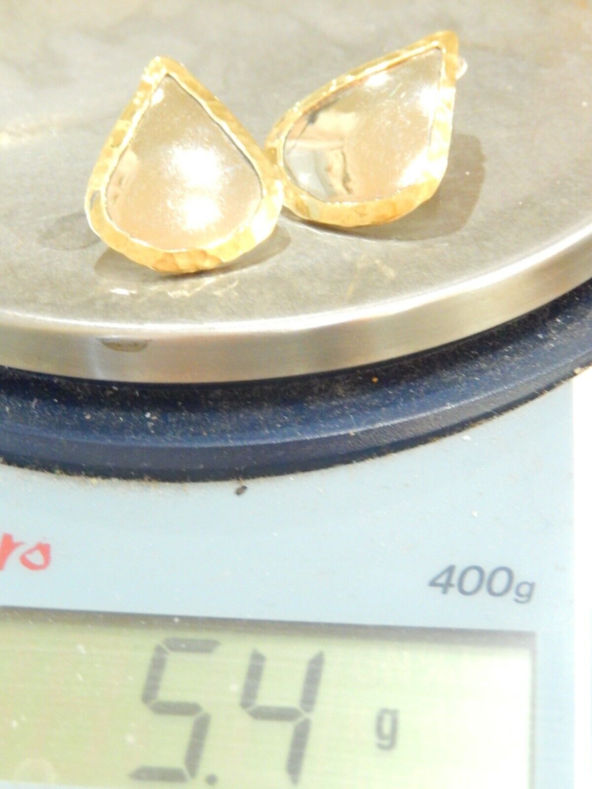 Vintage Medium Teardrop-Shaped Sterling 925 and Brass Pierced Earrings