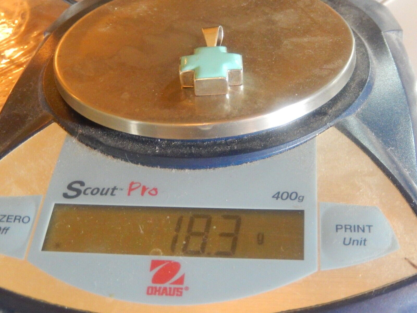 *VINTAGE* Mexico Sterling Silver Turquoise Cross Pendant 18gms