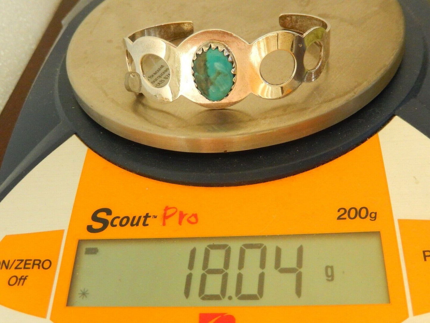 Vintage Hallmarked Artist Mexico Turquoise Sterling Silver Cuff Bangle