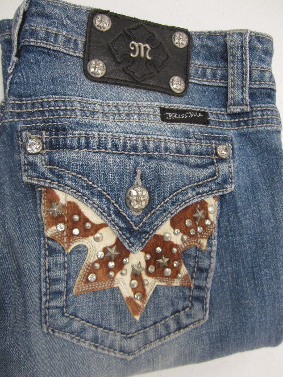 MINT Miss Me Jeans Womens Boot Cut Cowhide Med Wash Blue JW6064B2 Size 26x33