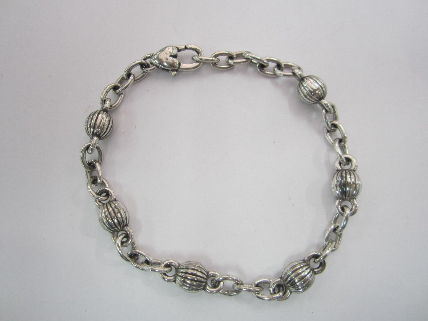 RETIRED BRIGHTON Starter Fluted Beaded Charm Bracelet 8 inches w-heart clasp