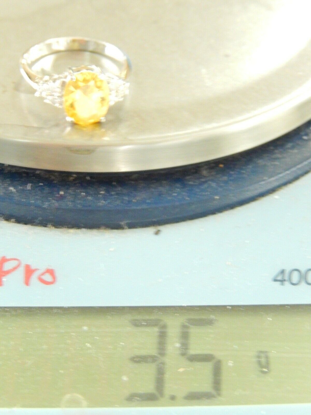 *VINTAGE* Sterling Silver 3.50 CT Citrine & CZ Solitaire Ring Size 8.5
