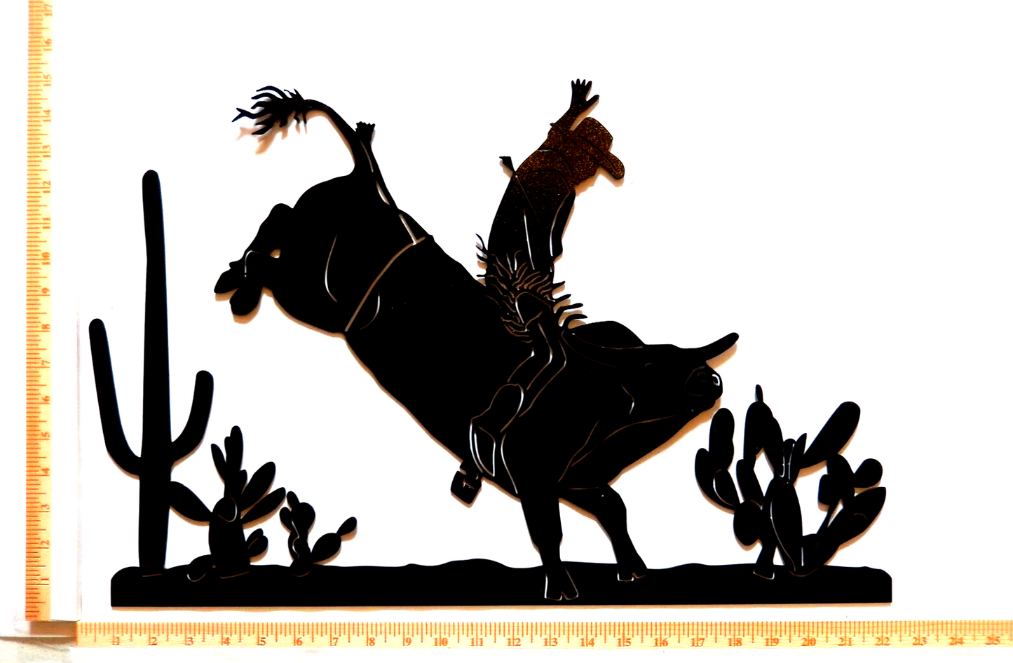 ~NEW~ LARGE - 14ga. " BULL RIDER RIDING BULL" Metal Wall Art - 22.5" x 15.5"