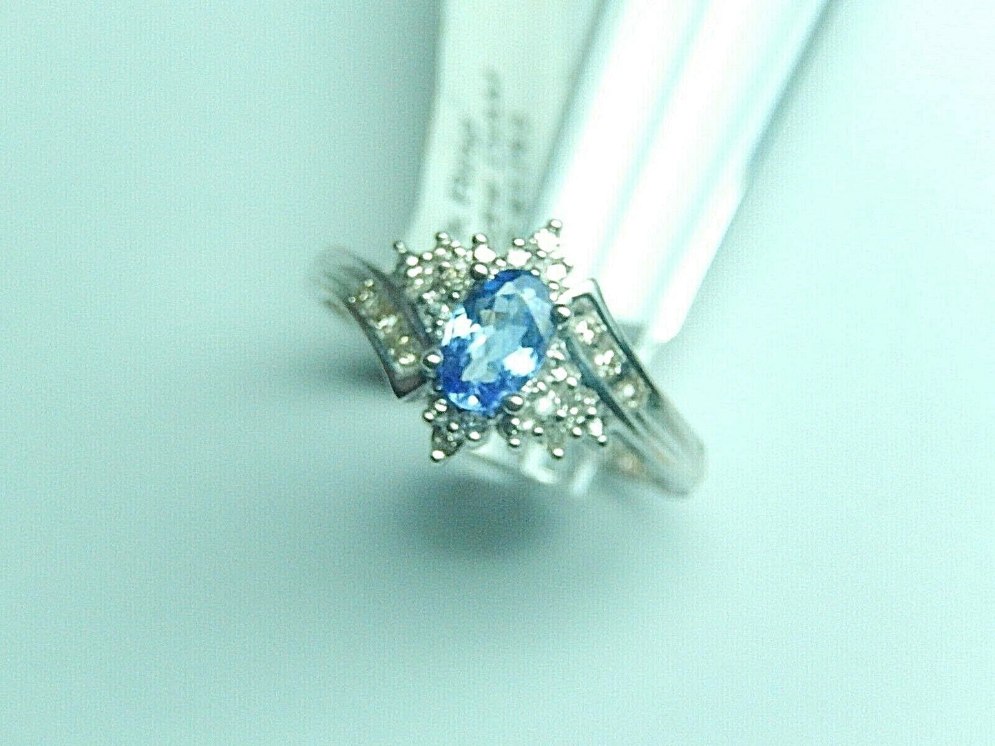 14K White Gold Oval Tanzanite & VS Diamond Halo Cocktail Ring Sz 7.5