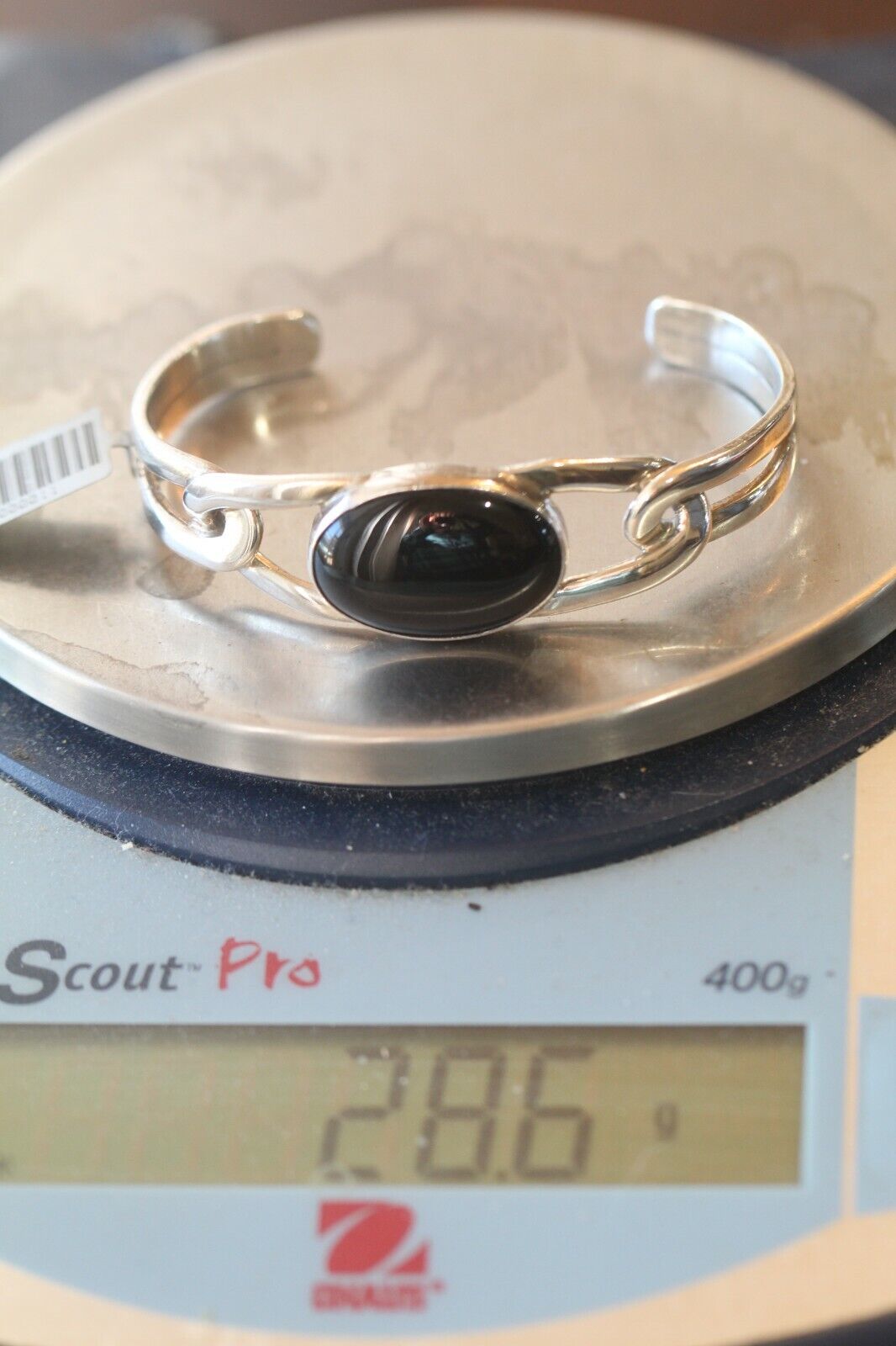 *VINTAGE* Taxco Mexico Sterling 925 Silver Black Onyx Modernist Bracelet