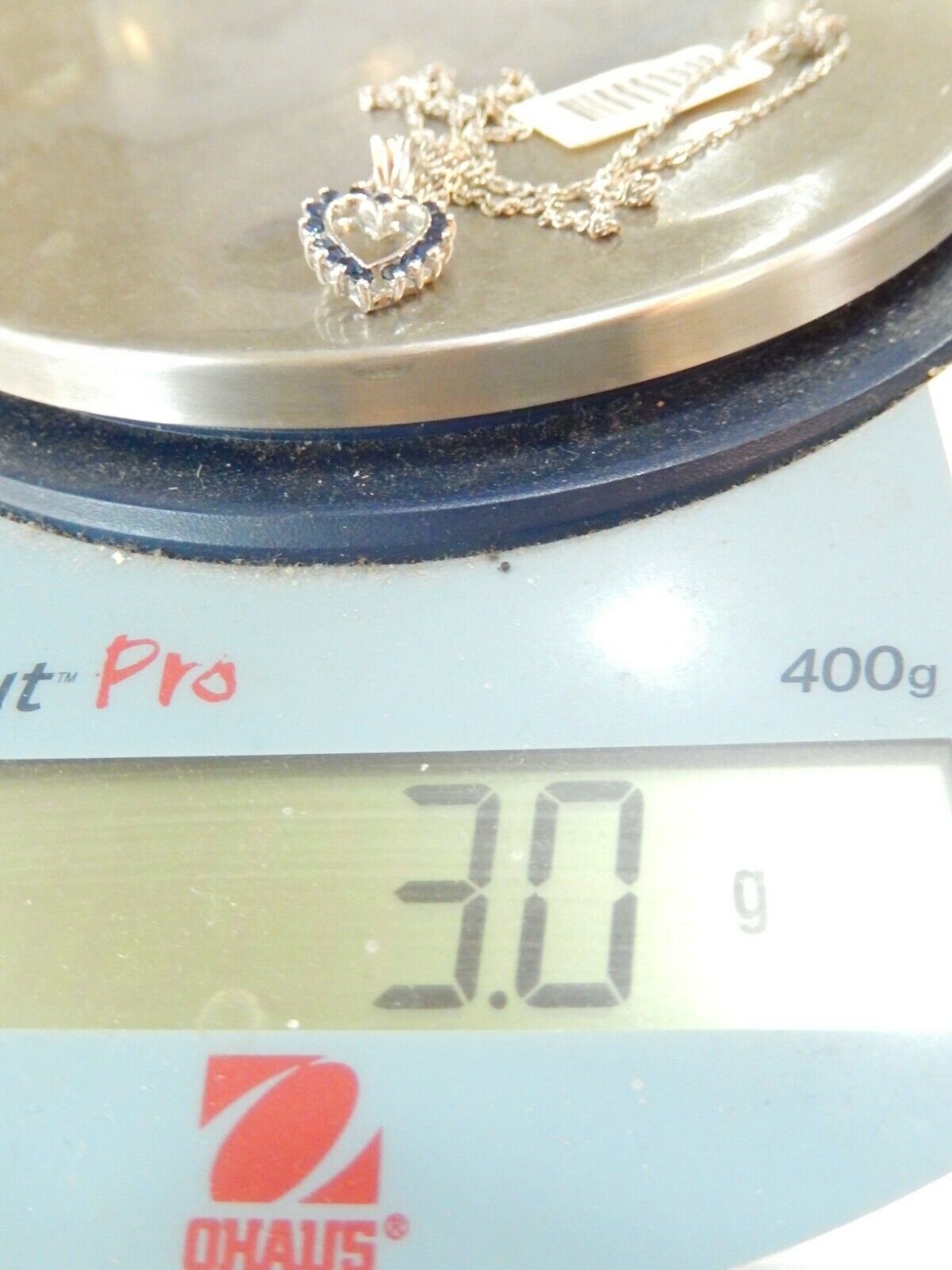 14K White Gold Blue Sapphire Heart Pendant With 18" Chain