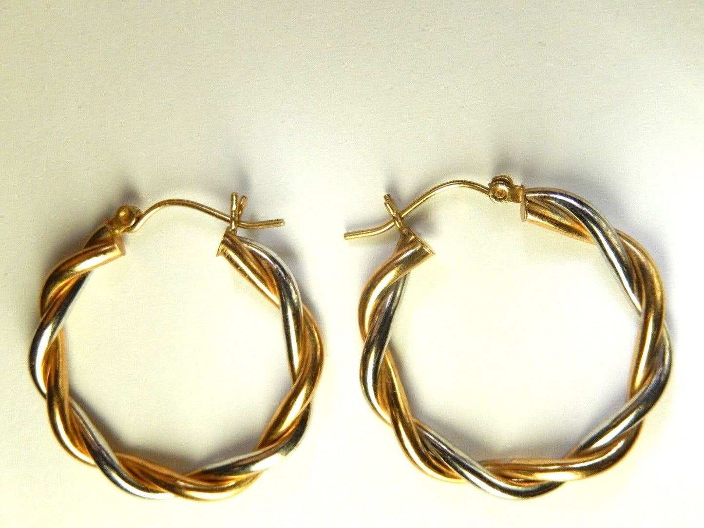 14k Solid Yellow/White Gold High Fashion Round Twisted Hoop Pierced Earrings.
