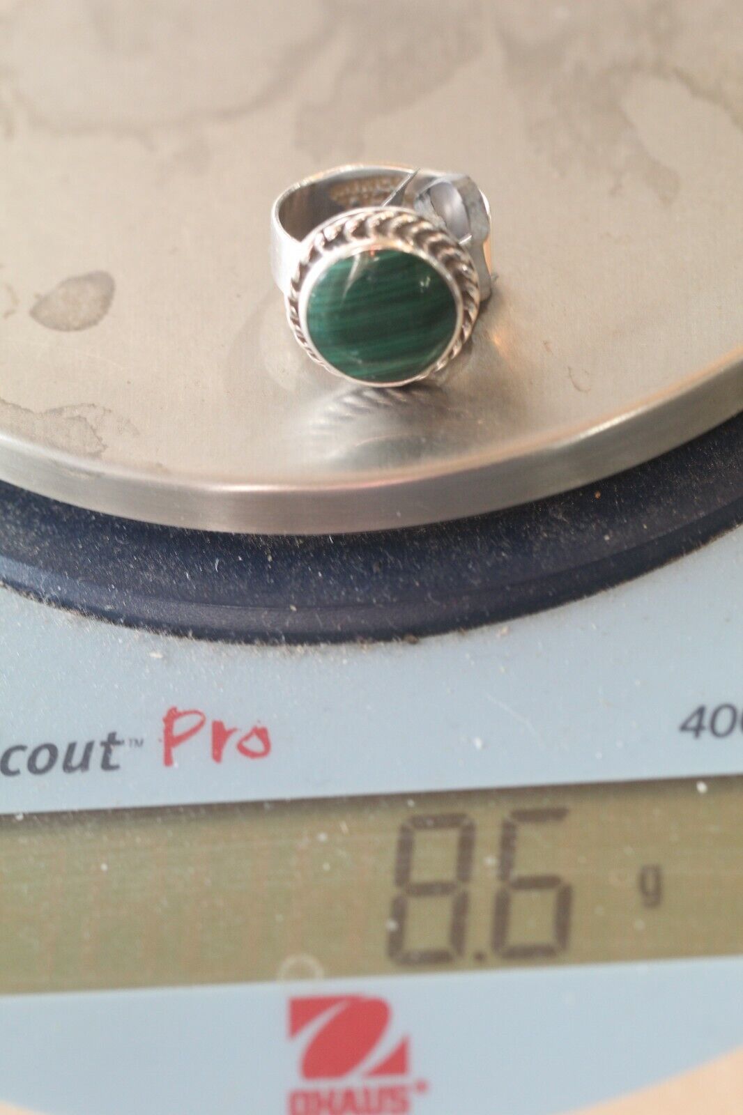 *VINTAGE* TAXCO Artist TA-139 Malachite Sterling Silver Ring size 7.75