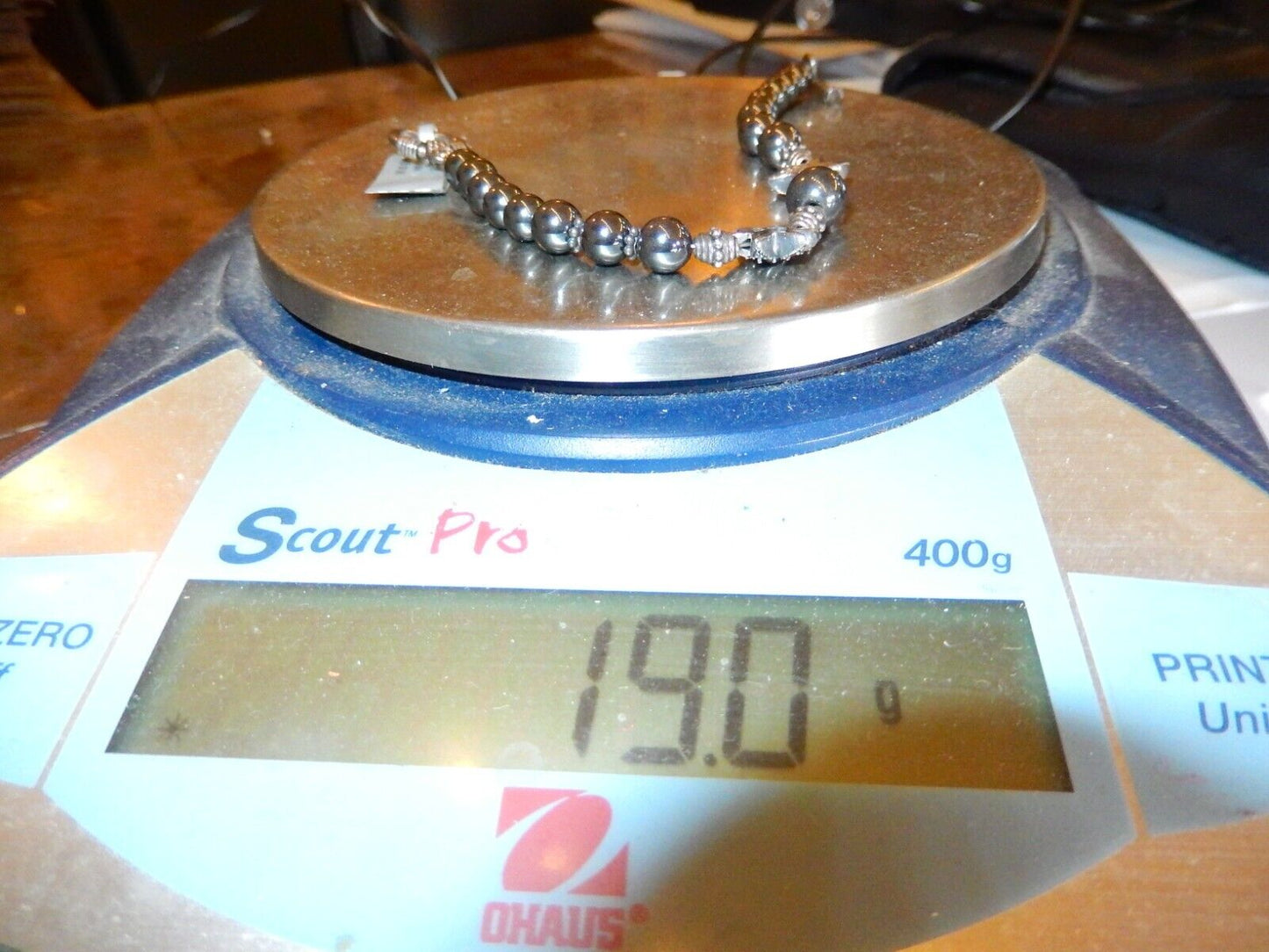 Oxidized Sterling Silver Marcasite Crystals & 6.5mm Hematite Beaded 7" Bracelet