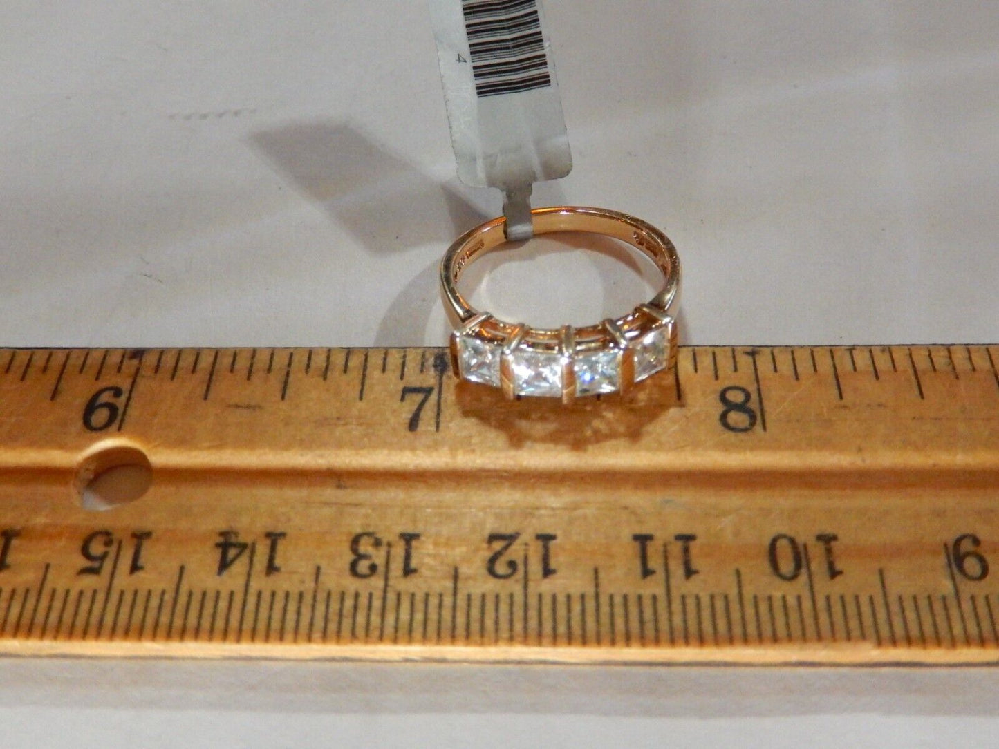 Gold Vermeil 1.00 CT CZ Princess Cut Sterling Band Ring Size 7.75