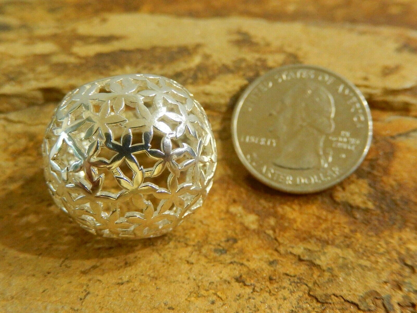 Vintage Stunning Large Solid Sterling Silver Dome Filigree Ring Size 6.5