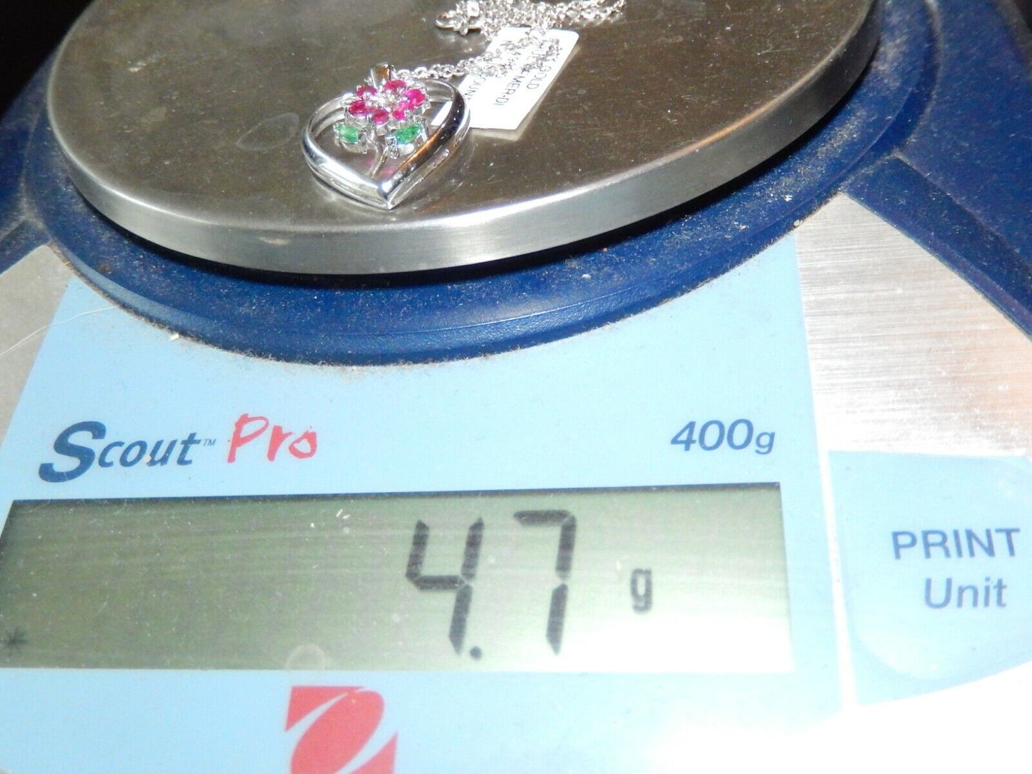 *NWT* 14k White Gold Ruby /Emerald /Diamond Flower In Heart Pendant w/18" Chain