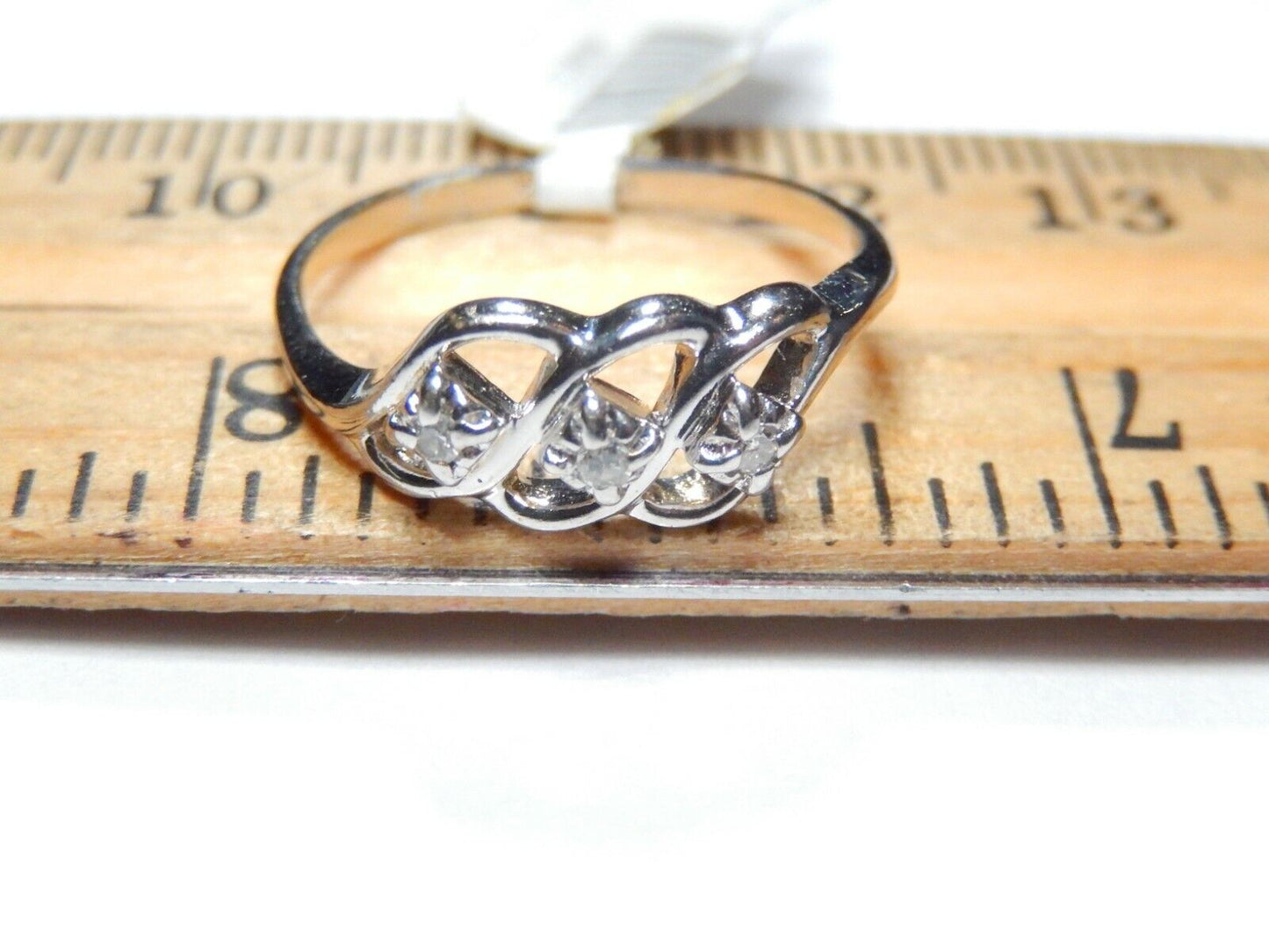 14K White Gold Three Stone Diamond Engagement Ring Size 6