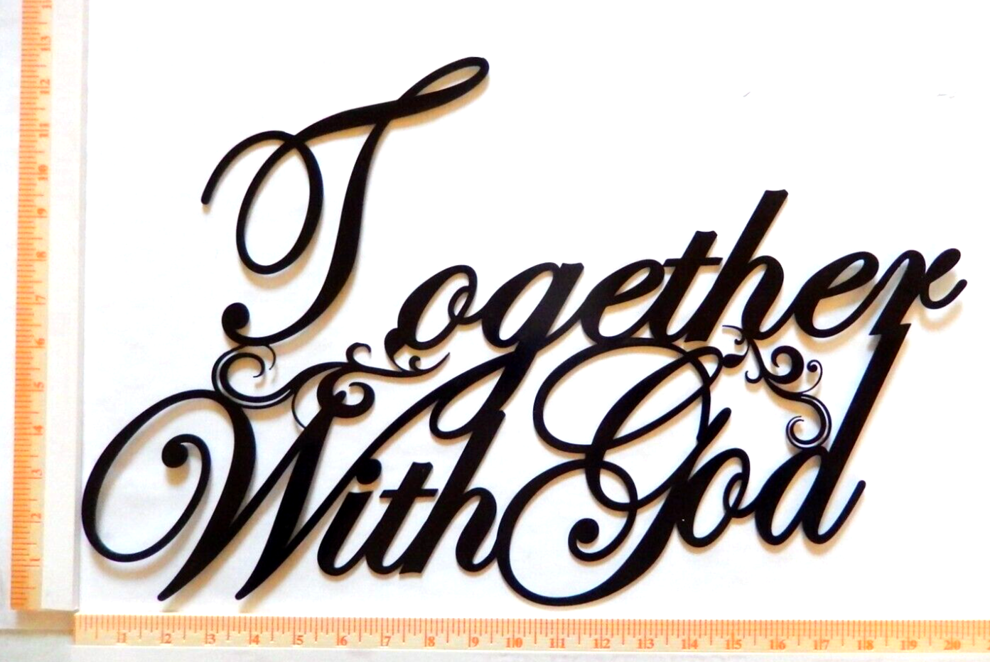 ~NEW~ LARGE - 14 ga. - " TOGETHER WITH GOD" Black Metal Wall Art - 20" x 13"