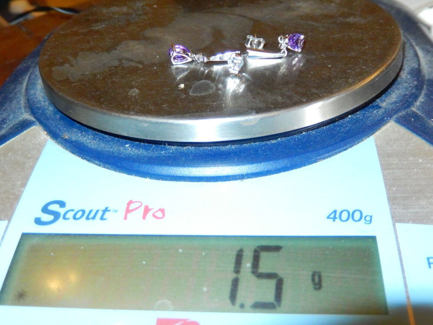 10k White Gold .75CT TW Diamond and Pear Shape Amethyst Dangle Earrings