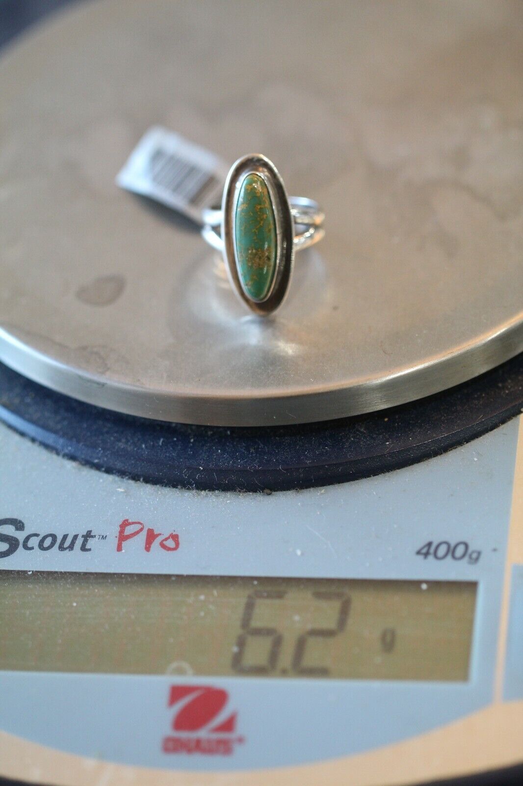 *VINTAGE* Native American Signed "MS" Sterling Silver Green Turquoise Ring Sz 7
