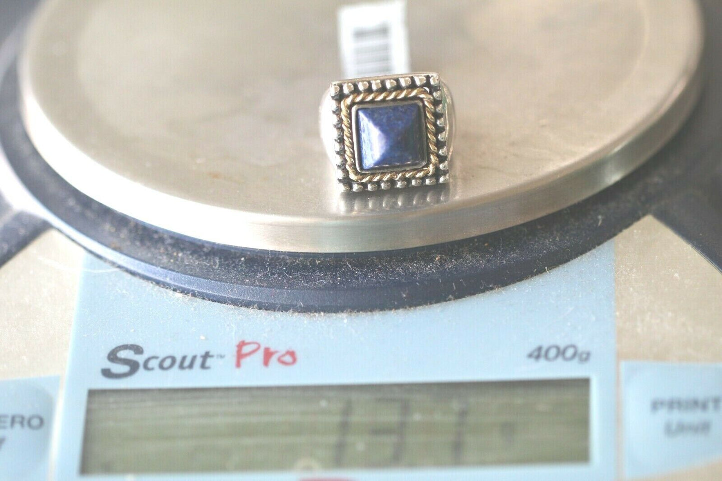 *VINTAGE* LARGE ITALY STERLING SILVER LAPIS CABOCHON HEAVY RING SIZE 7.75