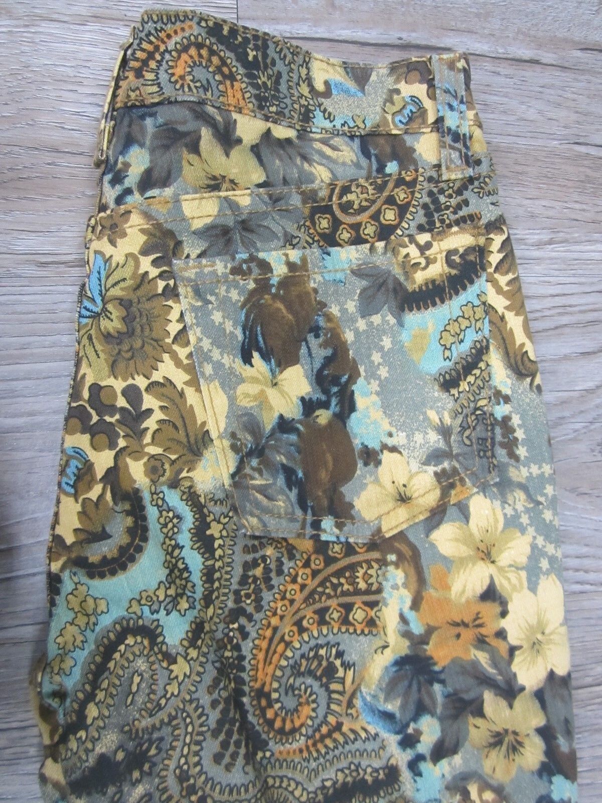 NWT GJG Floral Paisley Brocade Print Brown Mustard Low Rise Skinny Jeans USA