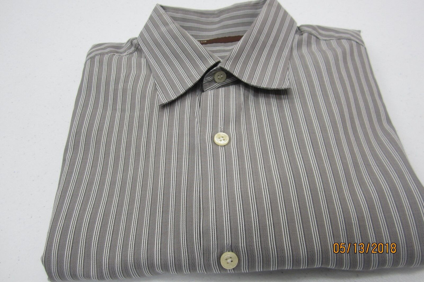 NICE Perry Ellis Long Sleeve Gray Stripe Mens Button Down Shirt Size Med