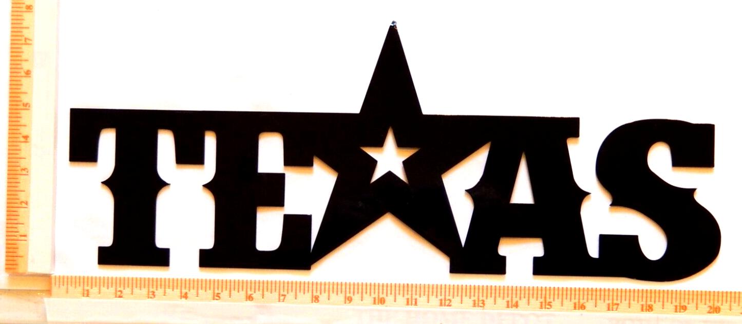 ~NEW~ LARGE - 14ga. -" TEXAS" Black Star Metal Wall Art Sign - 19.5" x 7.5"