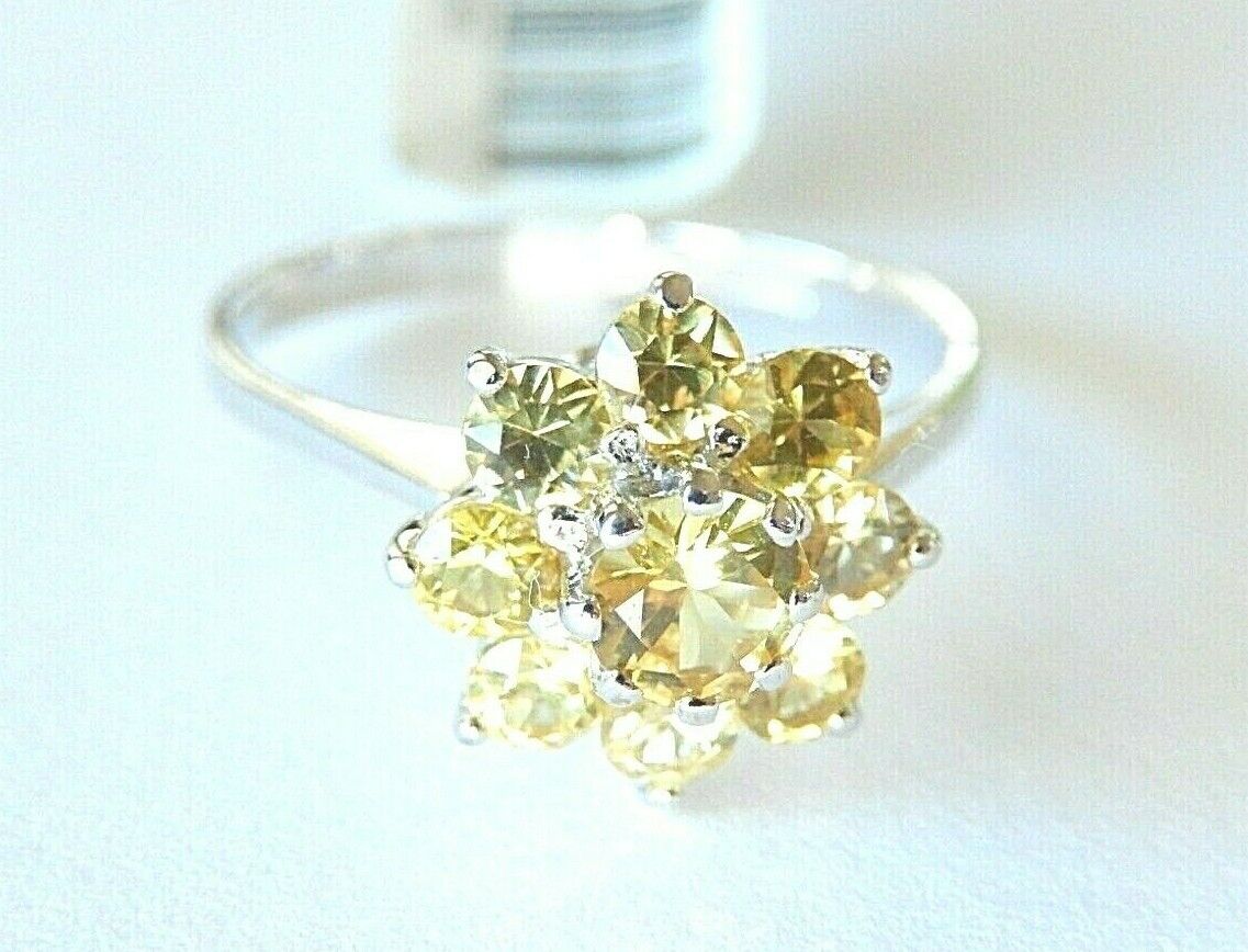 *NWT* 14k White Gold .75CT Natural Citrine Women's Cluster Ring Size 6.5