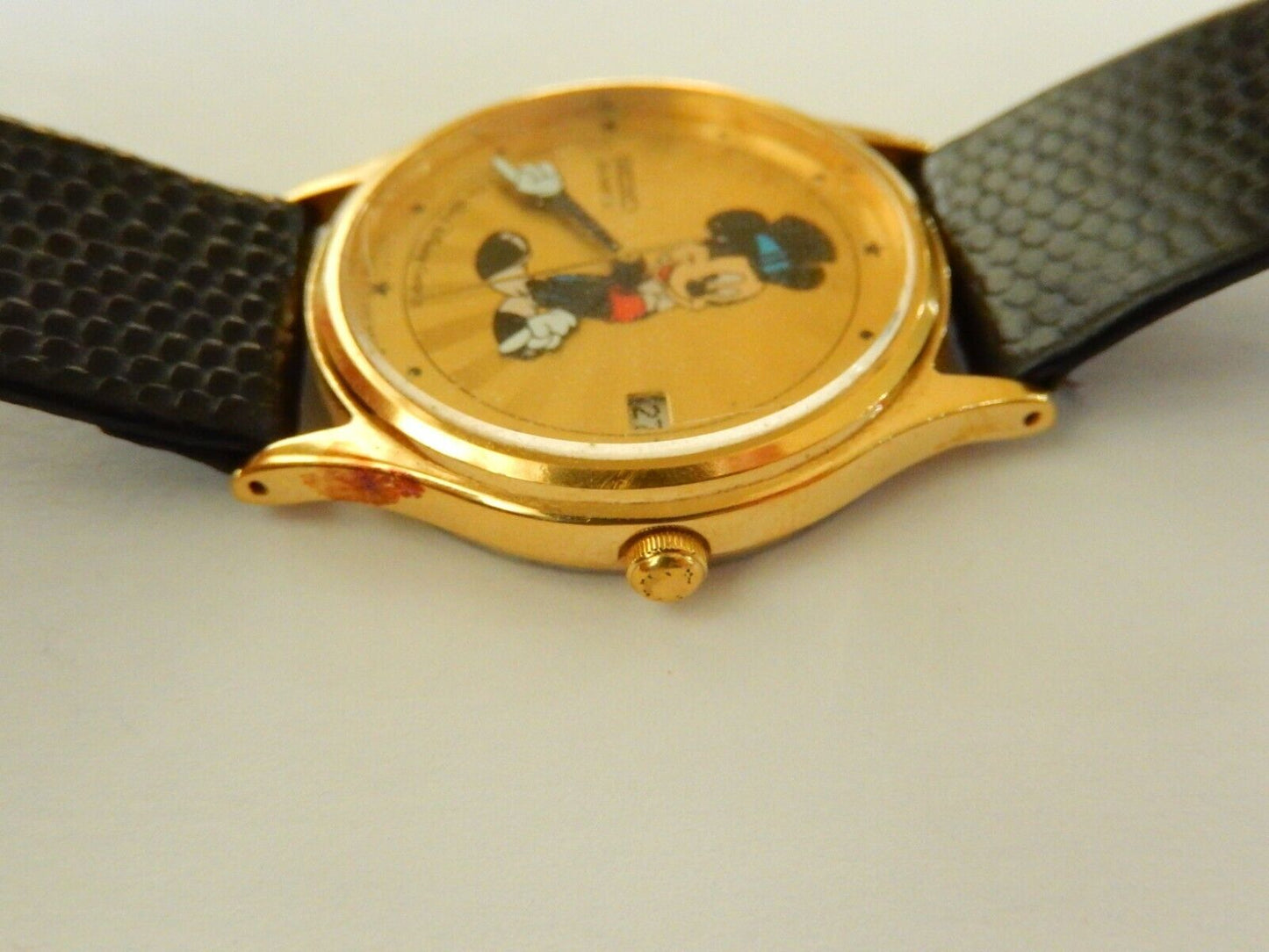 RARE SEIKO MICKEY MOUSE 5Y22-8118 MENS GOLD SUNBURST 33mm WATCH NEW BATTERY