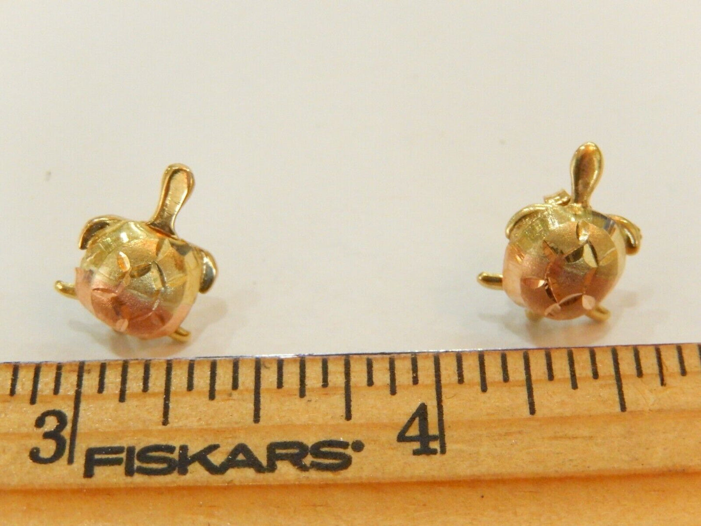 New 14k Yellow & Rose Gold Turtle Stud Earrings 9/16" x 7/16"