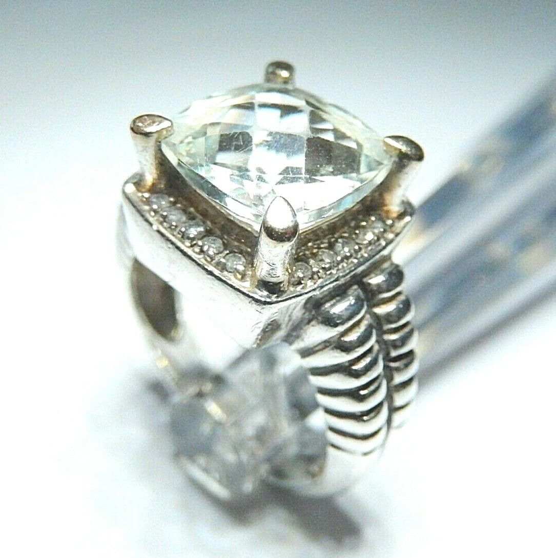 *VINTAGE* Sterling Silver Checker Board Cut Green Quartz Ring Size 6.75