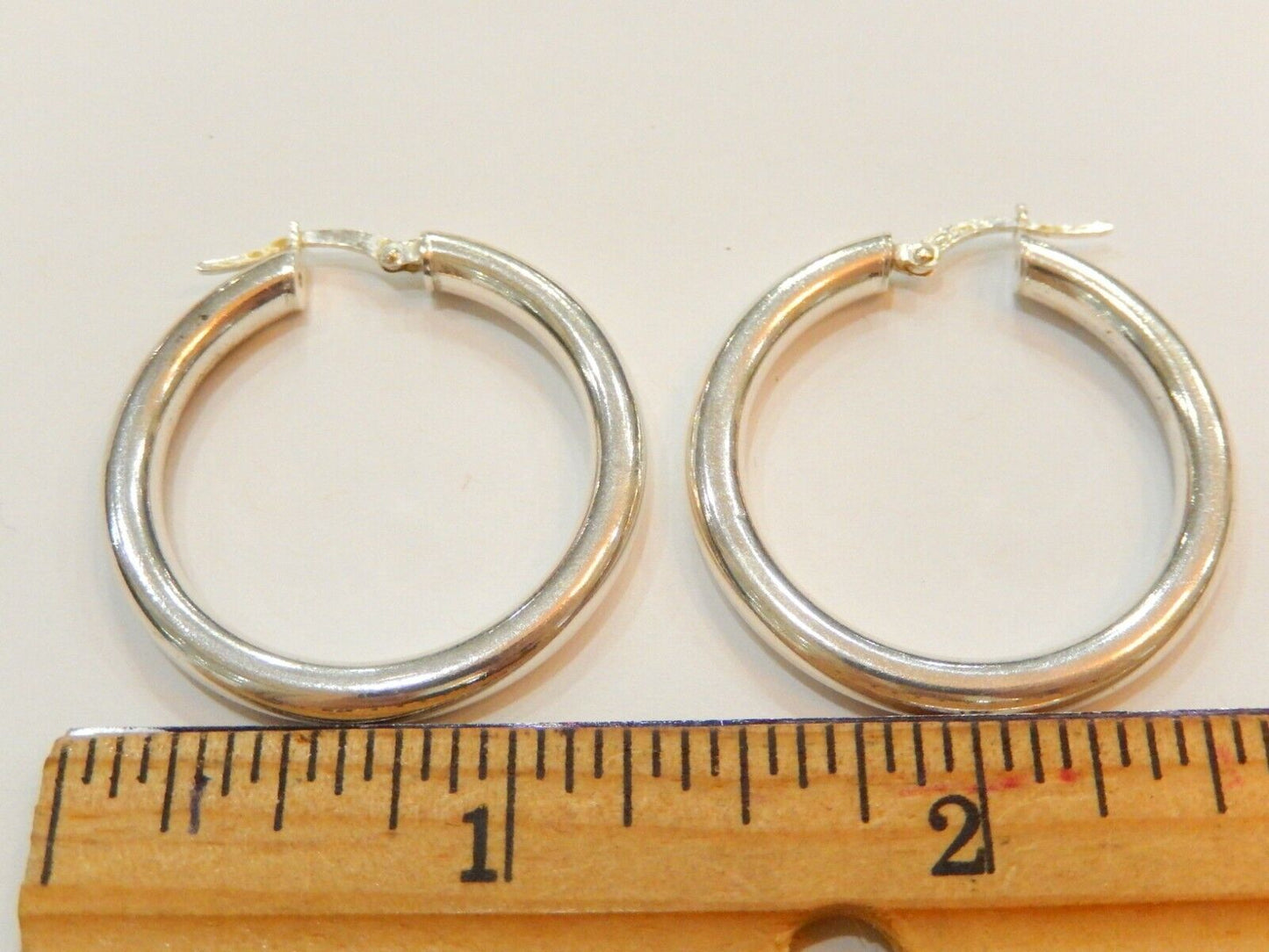 925 Sterling Silver Italian 4mm Tube Plain Hoop Polished Earrings 1.25"
