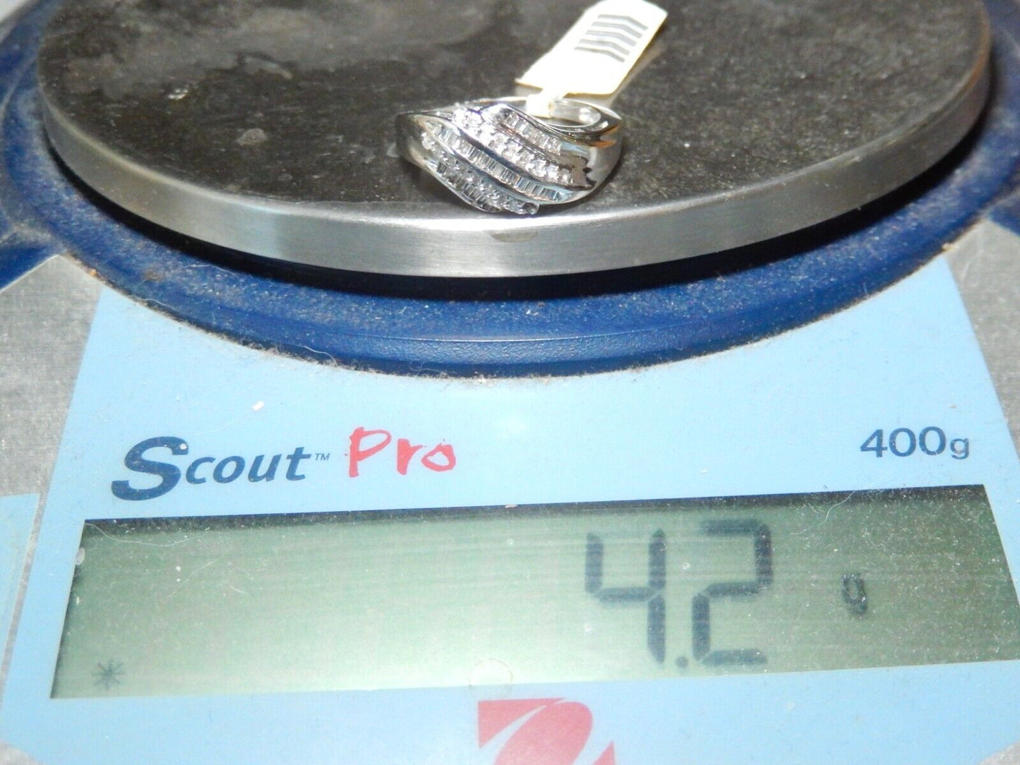 *NWT* 10K White Gold .50CT Round & Baguette Natural VS Diamond Ring Size 9