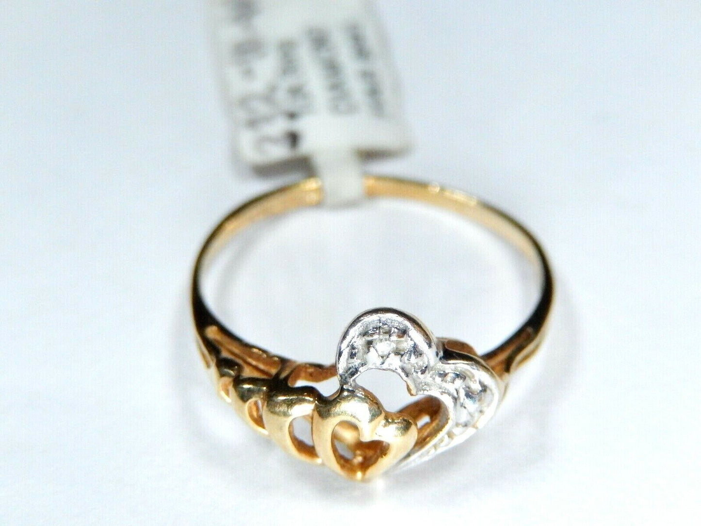 *VINTAGE* CUTE 10k Real Two Tone Gold Double Heart Diamond Ring Size 7.25