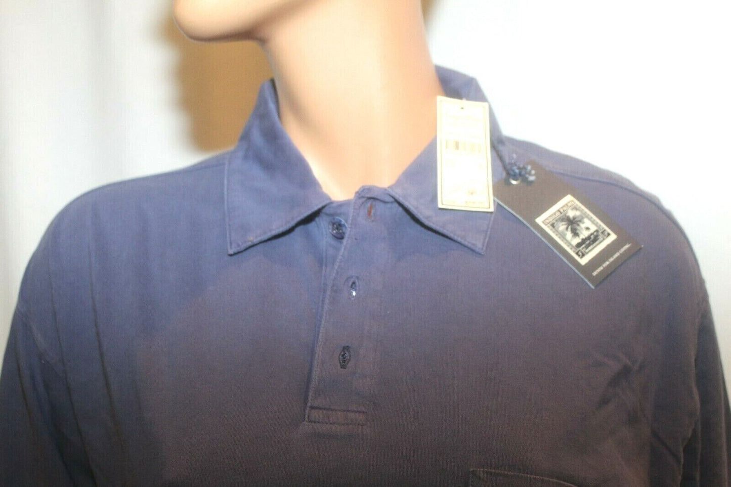 *NWT* $58. Mens Indigo Palms Blue Shirt Three Button Short Sleeve Cotton Sz M
